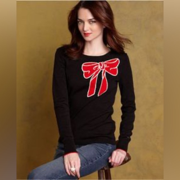 Tommy Hilfiger Sweater Long-Sleeve Bow Crew-Neck Small lightweight Christmas - Picture 1 of 8